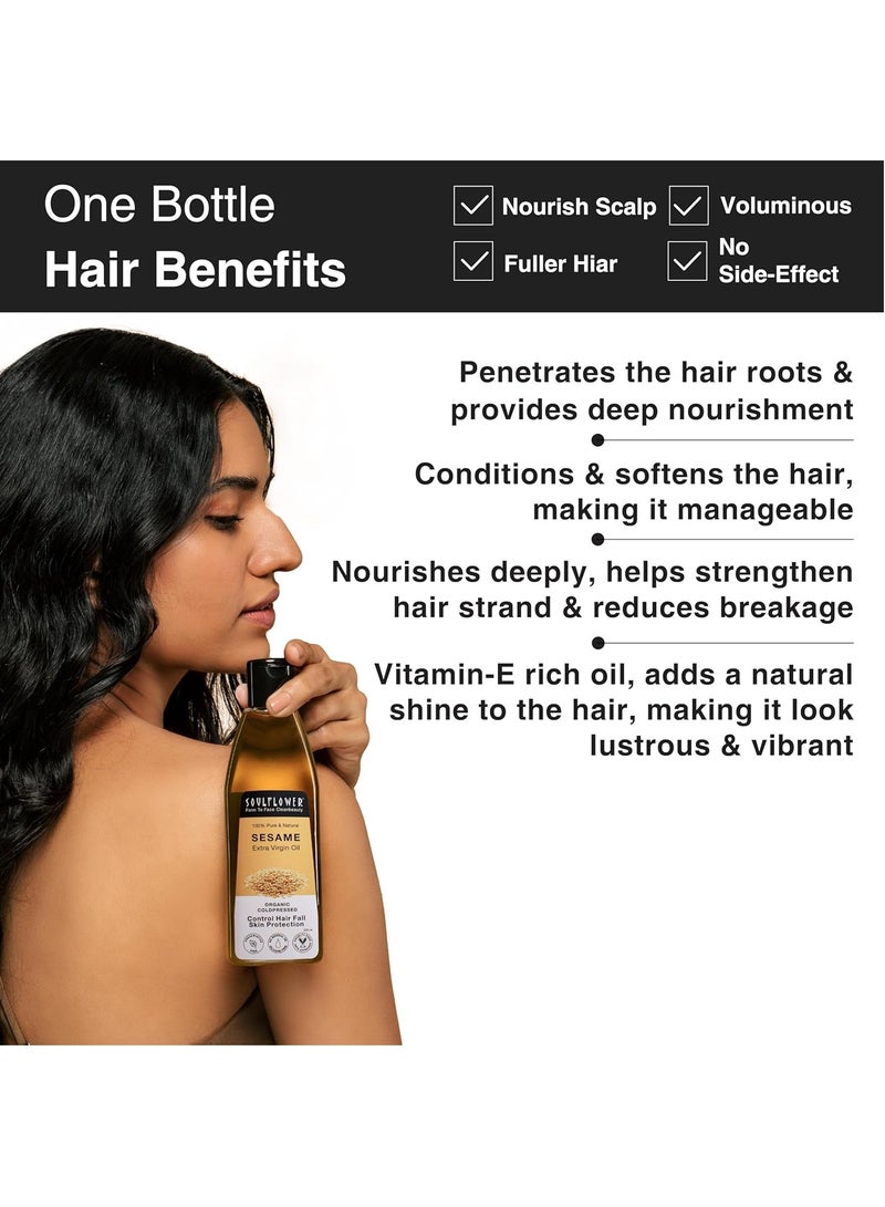 Soulflower Organic Sesame Oil for Hair Growth 225ml, Reduce Hair Fall, Moisturizer, Prevents Dandruff, 100% Pure, Ecocert Organic Certified, Natural, No Mineral Oil & Preservatives - Image 3
