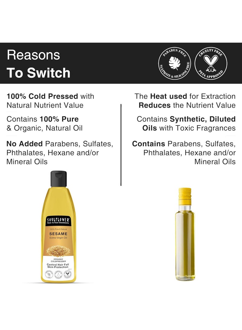 Soulflower Organic Sesame Oil for Hair Growth 225ml, Reduce Hair Fall, Moisturizer, Prevents Dandruff, 100% Pure, Ecocert Organic Certified, Natural, No Mineral Oil & Preservatives - Image 5