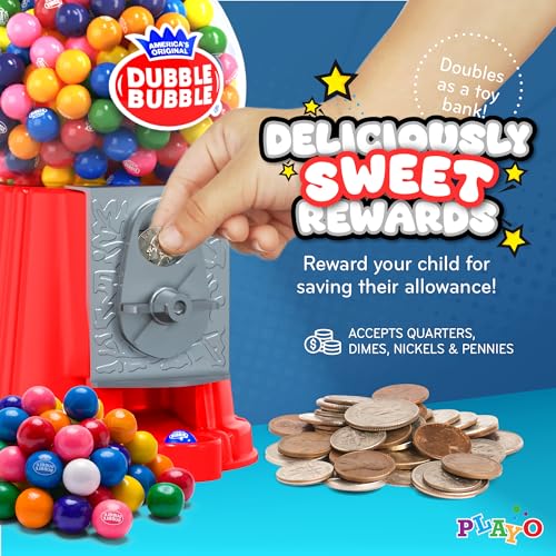 PlayO آلة جومبال للأطفال 8.5" - آلة جومبال تعمل بالعملات و بنك ألعاب - موزع حلوى يتضمن 85 كرة جومبال - هدية رائعة لموزع الحلوى للأطفال من الفتيات والفتيان (أحمر) - Image 4