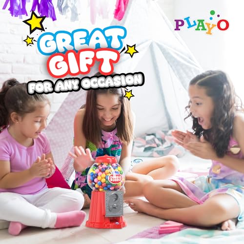 PlayO آلة جومبال للأطفال 8.5" - آلة جومبال تعمل بالعملات و بنك ألعاب - موزع حلوى يتضمن 85 كرة جومبال - هدية رائعة لموزع الحلوى للأطفال من الفتيات والفتيان (أحمر) - Image 3