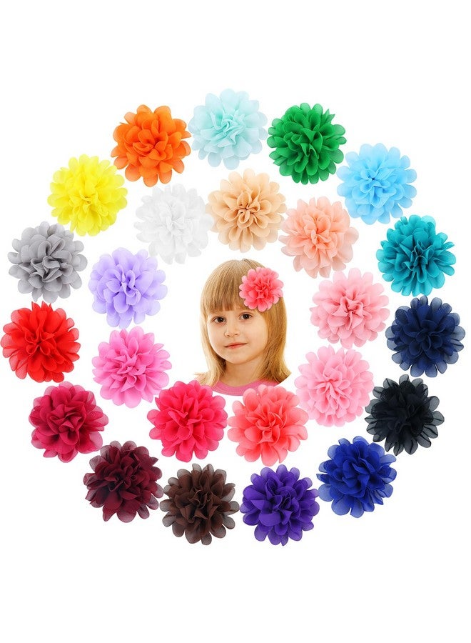 Cinaci 25 Pack Solid Big 4" Chiffon Flower Alligator Hair Clips Barrettes Hairpins Accessories for Baby Girls Infants Toddlers Kids Teens Women - Image 2