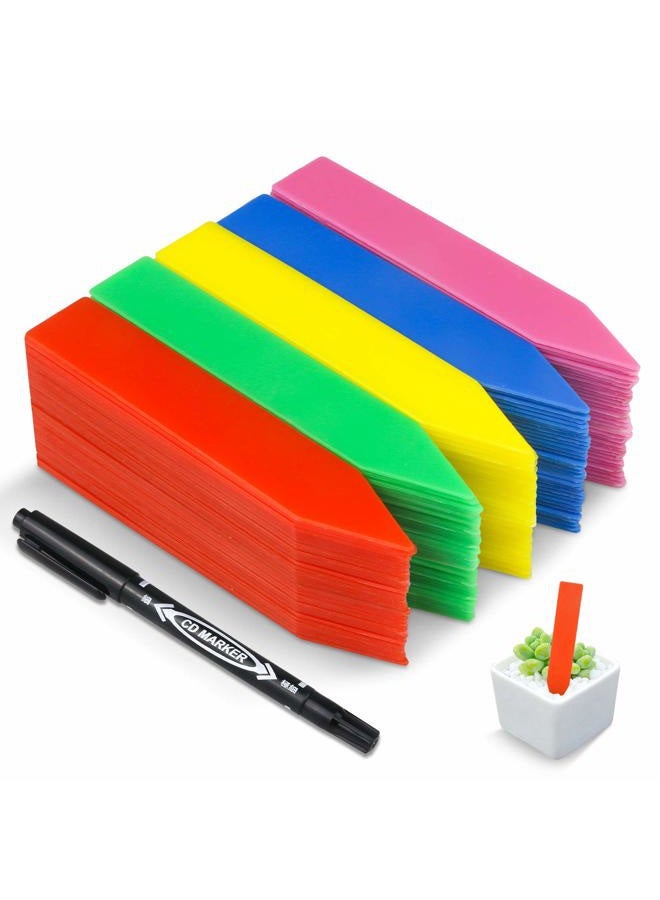 HOMENOTE 200 Pcs 4” Plastic Plant Labels Waterproof Plant Tags for Seedling, Vegetable Gardening Tags with Permanet Marking Pen, Multicolor - Image 1