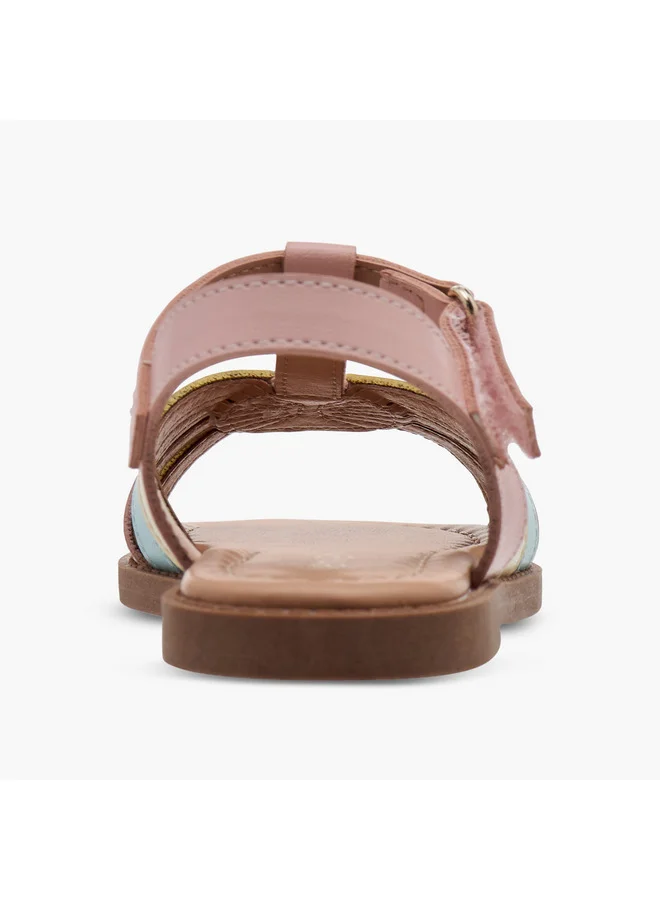 JUNIORS Girls Textured Cross Strap Sandals with Hook and Loop Closure