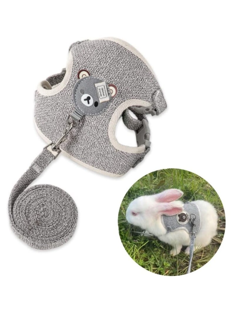 Altheqa Adjustable Rabbit Harness, Rabbit Lead, Rabbit Accessories, Cat Harness Set with Lead, Pet Harness and Lead for Bunny Cat Little Pet Walking Medium Sized, 27-35cm, 1.20m, Grey - Image 1