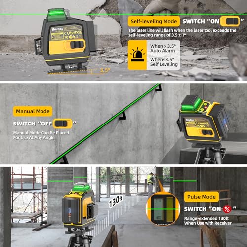 TOMAHAWK® HPE-6066 16 Lines Green Laser Level Pro, 4x360° 4D Green Cross Line Professional Laser for Construction, Two 360° Vertical/Horizontal Level Pulse Mode and Remote Controller - Image 5