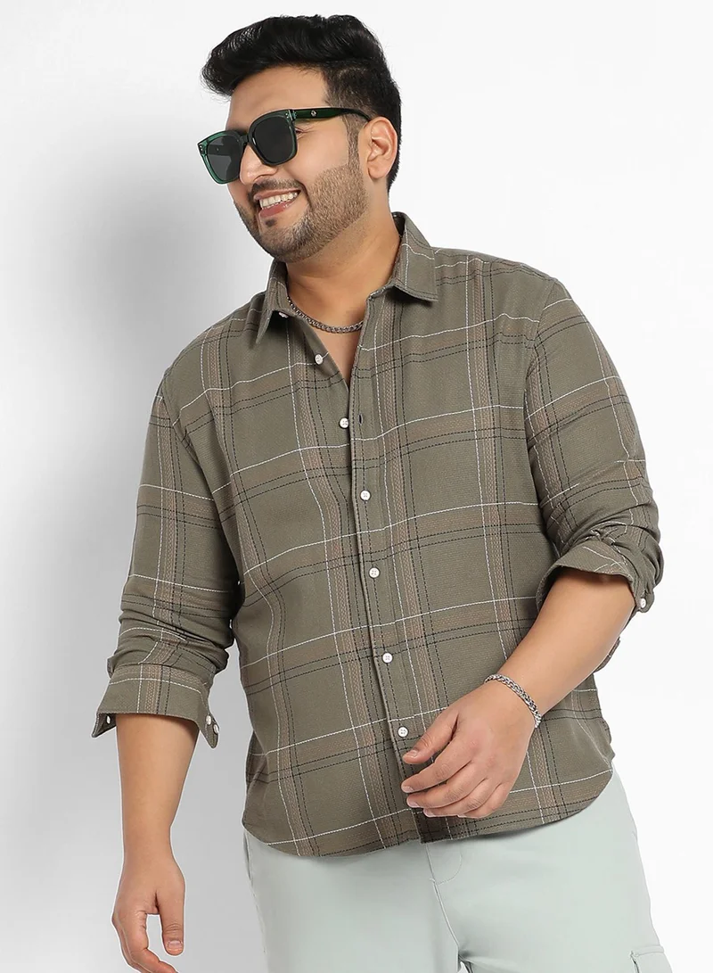 Instafab Plus Instafab Plus Men's Olive Green Maxi Tartan Plaid Shirt For Casual Wear | Spread Collar | Long Sleeve | Button Closure | Cotton Shirt Crafted With Comfort Fit For Everyday Wear