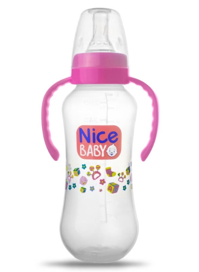 Nice Baby Feeding Bottle with Handle – Fuchsia, 280ml, Assorted Designs - Image 1