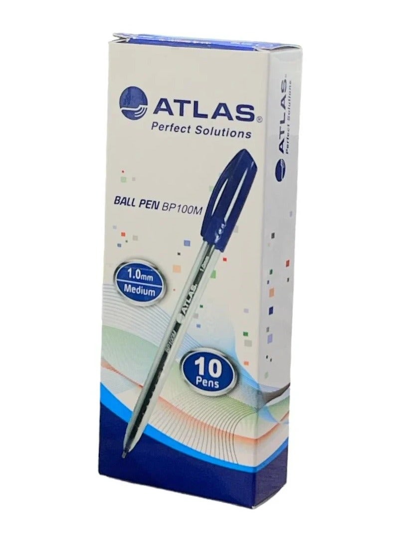 أطلس قلم حبر جاف كروي الرأس بسن رفيعة 1.0 مم من 10 قطع أزرق