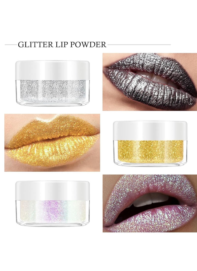 KYDA KYDA 3 Colors Glitter Lip Kit, Diamond Metllic High Pigmented Powder for Lips Cosmetics, Glitter Lips Makeup,with Lip Primer and Brush, Long Wear-Set D  - Image 2