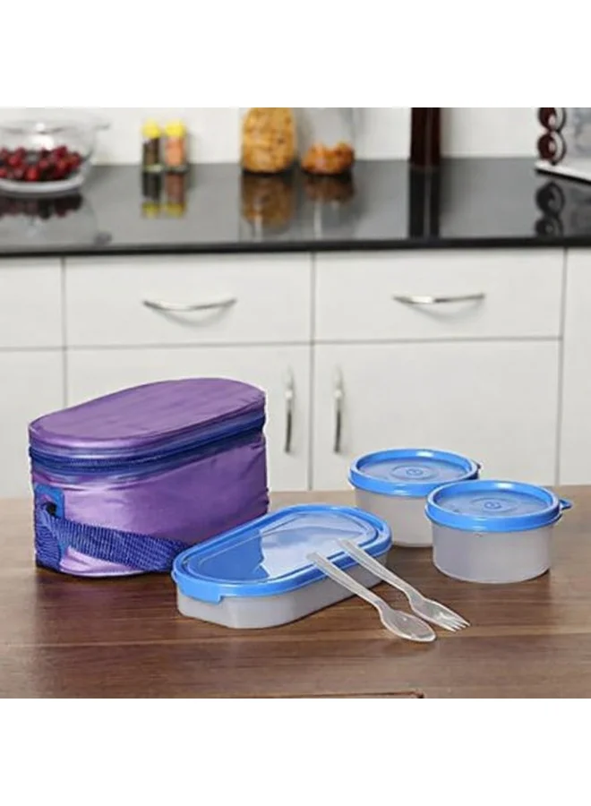 Milton MILTON Double Decker Plastic Lunch Box with Insulated Jacket, 3 Containers (450ml, 280ml, and 280ml), Microwavable & Leak-Proof Tiffin for Office, School, College, Purple