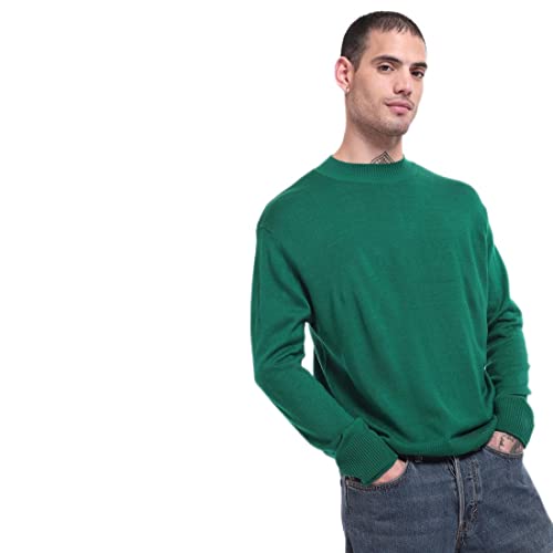 Bewakoof Men's Solid Oversized Fit Full Sleeve Round Neck Acrylic Sweater Green - Image 3