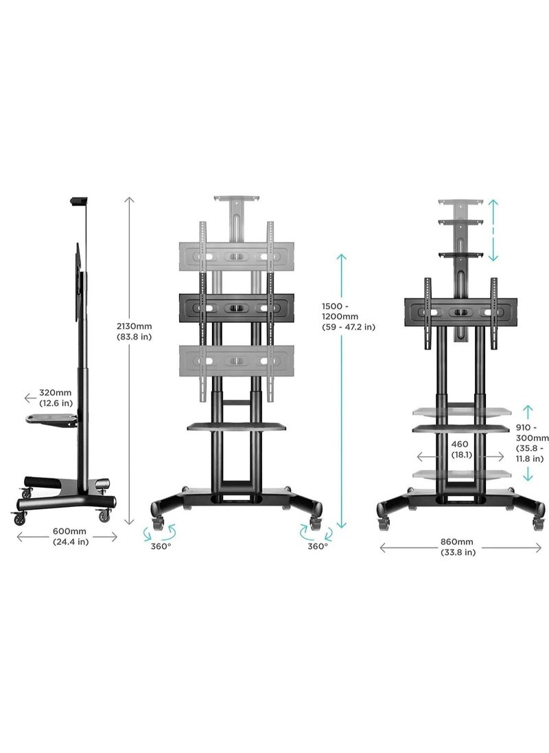 Premium Heights adjustment Tv stand Up To 1220mm 2130mm TV stand with wheels for 32 to 70 inch LED,LCD Led Flat& curved Tvs,Height Aadjustable tv cart - Image 5