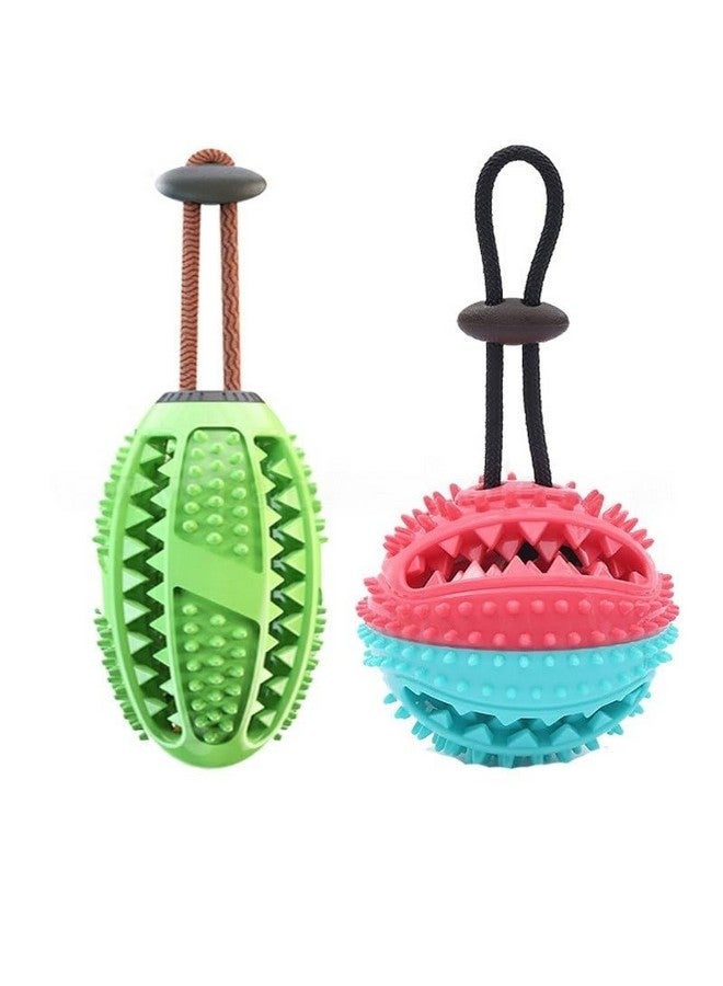 Durable Puzzle Interactive Rope Handle Padded Tpr Rubber Round/Oval Ball Chew Toys Ideal For Training And Playing Dogs And Puppies (Color May Vary) - Image 1