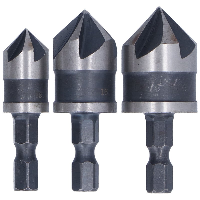 HOTECHE 5-Flute Chamfer Drill Bit Set 12mm 16mm 19mm High Speed Steel - Hex Shank Countersink Tool for Wood Plastic Board - Image 4