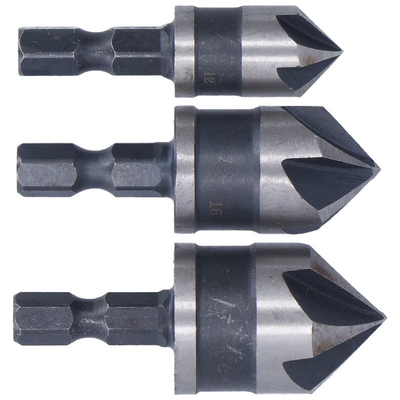HOTECHE 5-Flute Chamfer Drill Bit Set 12mm 16mm 19mm High Speed Steel - Hex Shank Countersink Tool for Wood Plastic Board - Image 3