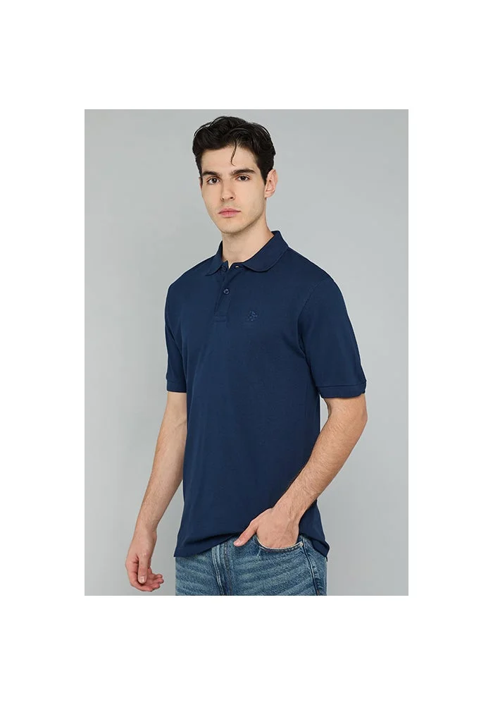 أر أند بي Solid Polo T-Shirt with Short Sleeves
