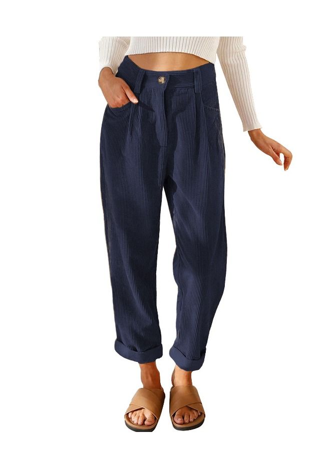 Loquat New Women's High-waisted Solid Color Corduroy Loose Casual Pants  - Image 1