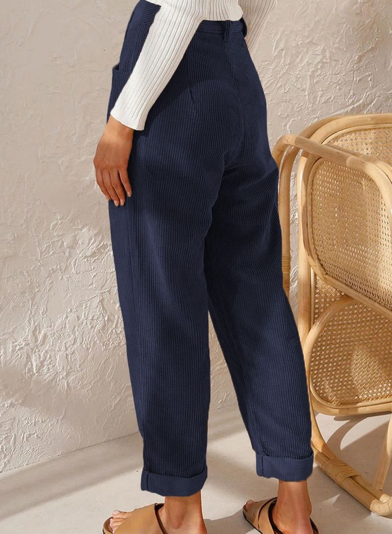 Loquat New Women's High-waisted Solid Color Corduroy Loose Casual Pants  - Image 2