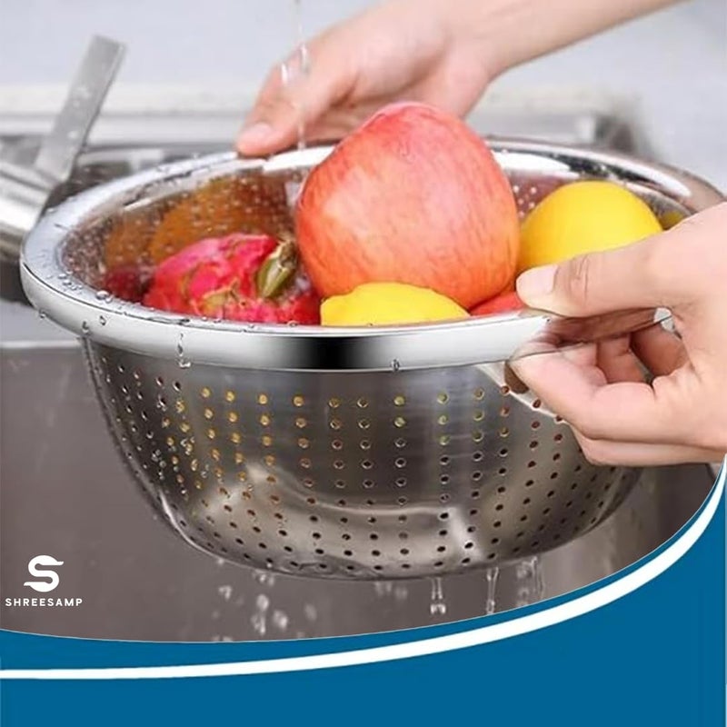 SHREESAMP Premium Stainless Steel Rice Strainer and Mixing Bowls Set Versatile Colander for Effortless Food Preparation Cooking and Drainage - Image 3