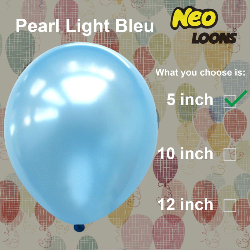 Neo LOONS® 100 pcs 5" Pearl Light Blue Premium Latex Balloons - Great for Kids, Adult Birthdays, Weddings, Receptions, Baby Showers, Water Fights, or Any Celebration - Image 2