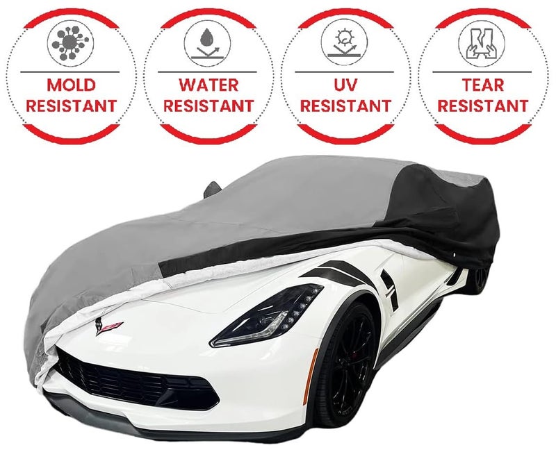 SR1 Performance C7 Corvette Indoor/Outdoor Car Cover - Ultraguard Plus 300 Denier for 2014-2019 Stingray, Z51, Z06, Grand Sport (Gray/Black) - Image 2