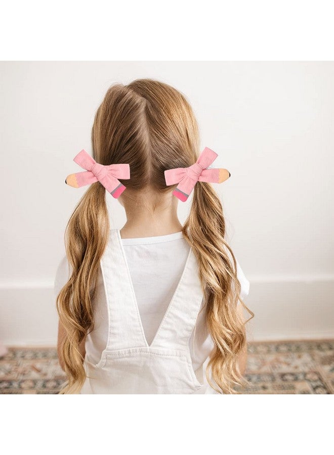AIUPUOC Bow Hair Clips Pink Hair Bows Back to School Bow Clips for Hair Styling for Girls Cute Hairpin Hair Accessories Pencil Design French Tip Non-slip Hair Decorations 2PCS - Image 4