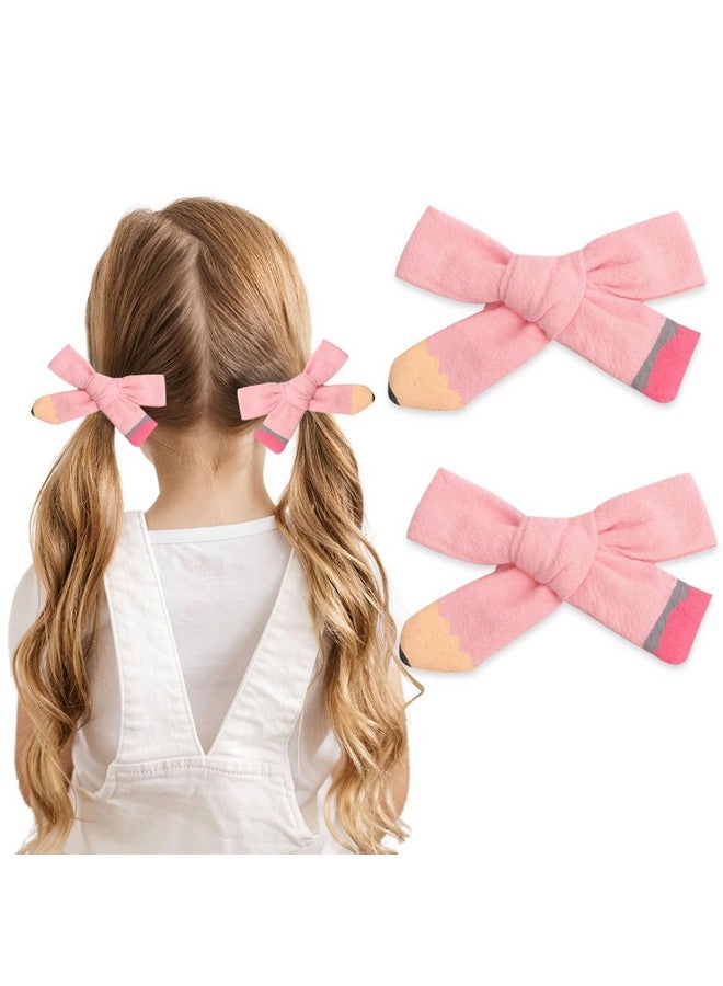 AIUPUOC Bow Hair Clips Pink Hair Bows Back to School Bow Clips for Hair Styling for Girls Cute Hairpin Hair Accessories Pencil Design French Tip Non-slip Hair Decorations 2PCS - Image 1