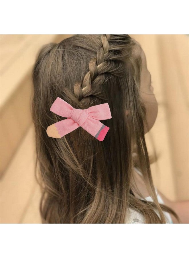 AIUPUOC Bow Hair Clips Pink Hair Bows Back to School Bow Clips for Hair Styling for Girls Cute Hairpin Hair Accessories Pencil Design French Tip Non-slip Hair Decorations 2PCS - Image 5
