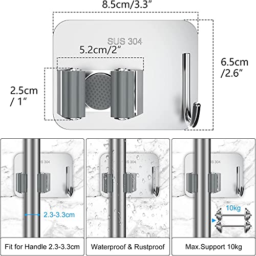Shynora (3-Pack Self Adhesive Mop and Broom Holder Wall Mounted (No Drilling Required) Broom - Mop Stick Holder Stand and Organizer | Wiper Holder on Wall | SUS-304 (Grey Colour) - Image 5