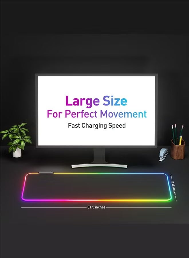 صورة العالمة سجادة ماوس للألعاب كبيرة جدًا مع إضاءة RGB - 14 وضع إضاءة، سجادة ماوس LED ناعمة موسعة، قاعدة مطاطية مضادة للانزلاق، سجادة للكمبيوتر ولوحة مفاتيح ماوس (31.5 × 12 بوصة)  - Image 2