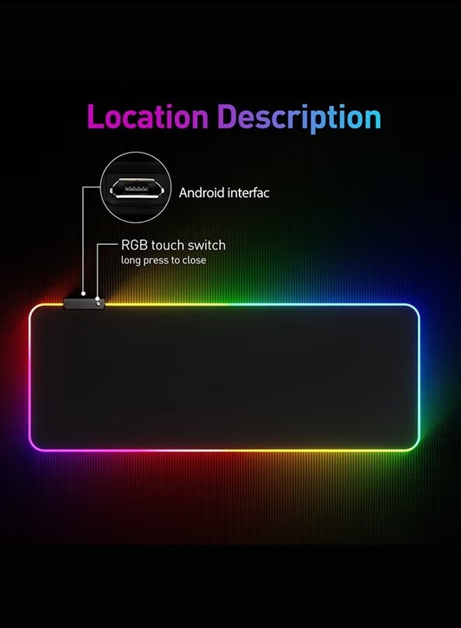صورة العالمة سجادة ماوس للألعاب كبيرة جدًا مع إضاءة RGB - 14 وضع إضاءة، سجادة ماوس LED ناعمة موسعة، قاعدة مطاطية مضادة للانزلاق، سجادة للكمبيوتر ولوحة مفاتيح ماوس (31.5 × 12 بوصة)  - Image 3