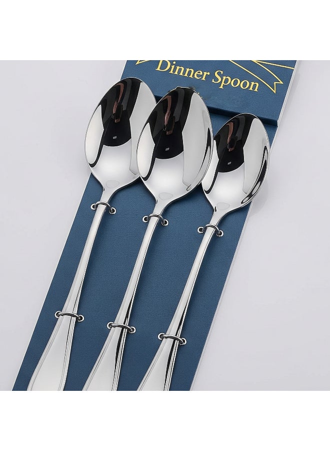 صقوير طقم ملاعق عشاء فاخر من الفولاذ المقاوم للصدأ الثقيل، مكون من 3 قطع | مصقولة بلمسة نهائية عاكسة مع مقابض مطلية | أدوات مائدة أنيقة للاستخدام المنزلي، والفنادق، والمطاعم، وخدمات تقديم الطعام - Image 1