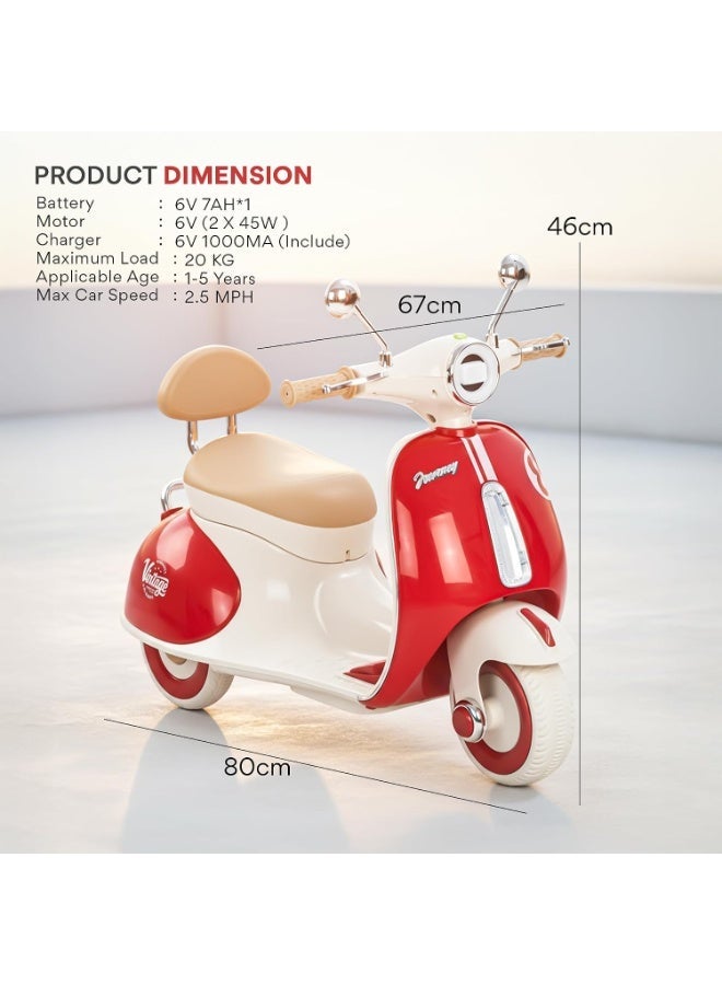 VESPA Kids Electric Scooter, Vespa-Inspired, 3-Wheel Design, Red and White - Image 4
