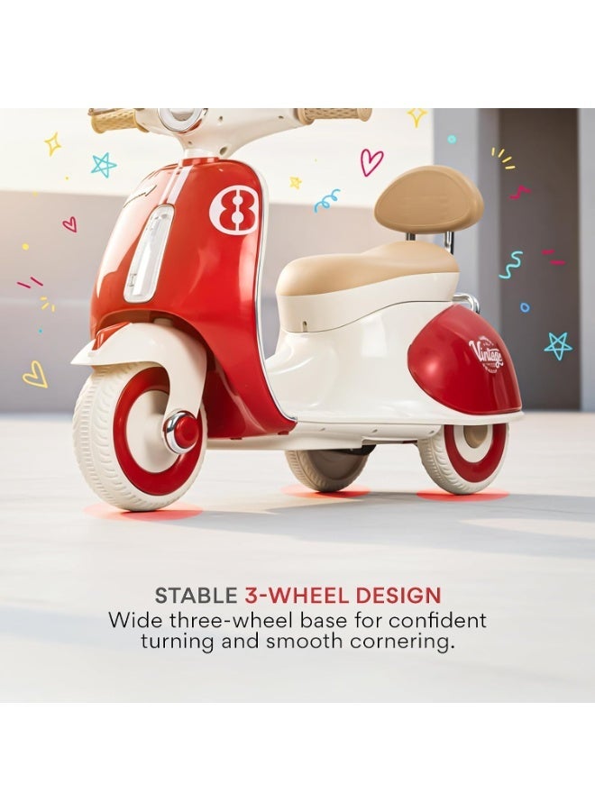 VESPA Kids Electric Scooter, Vespa-Inspired, 3-Wheel Design, Red and White - Image 2