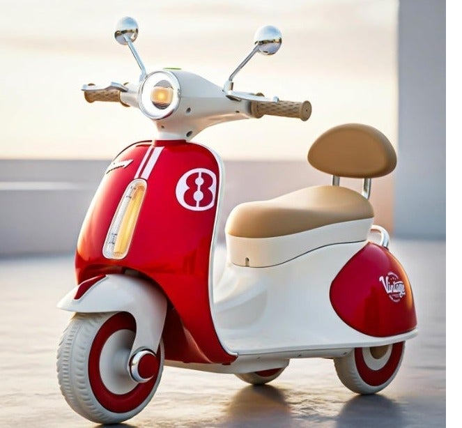 VESPA Kids Electric Scooter, Vespa-Inspired, 3-Wheel Design, Red and White - Image 1