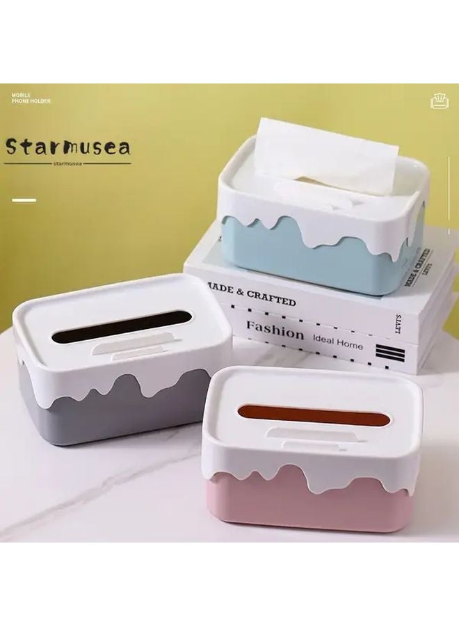 Blue Cute Tissue Box Holder With Phone Stand Durable Plastic Rectangular Napkin Holder For Living Room Kitchen Bathroom - Image 5