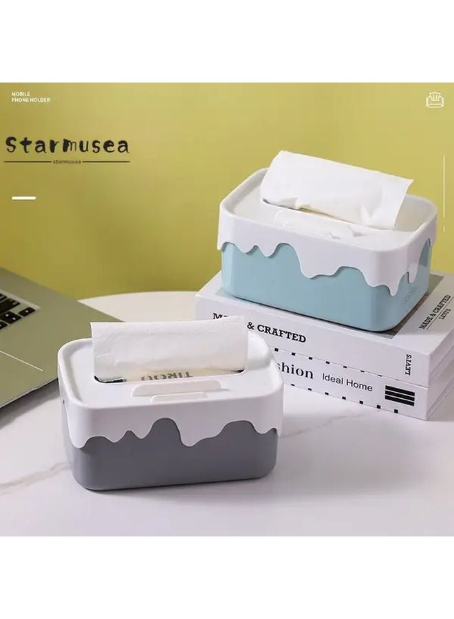 Blue Cute Tissue Box Holder With Phone Stand Durable Plastic Rectangular Napkin Holder For Living Room Kitchen Bathroom - Image 2