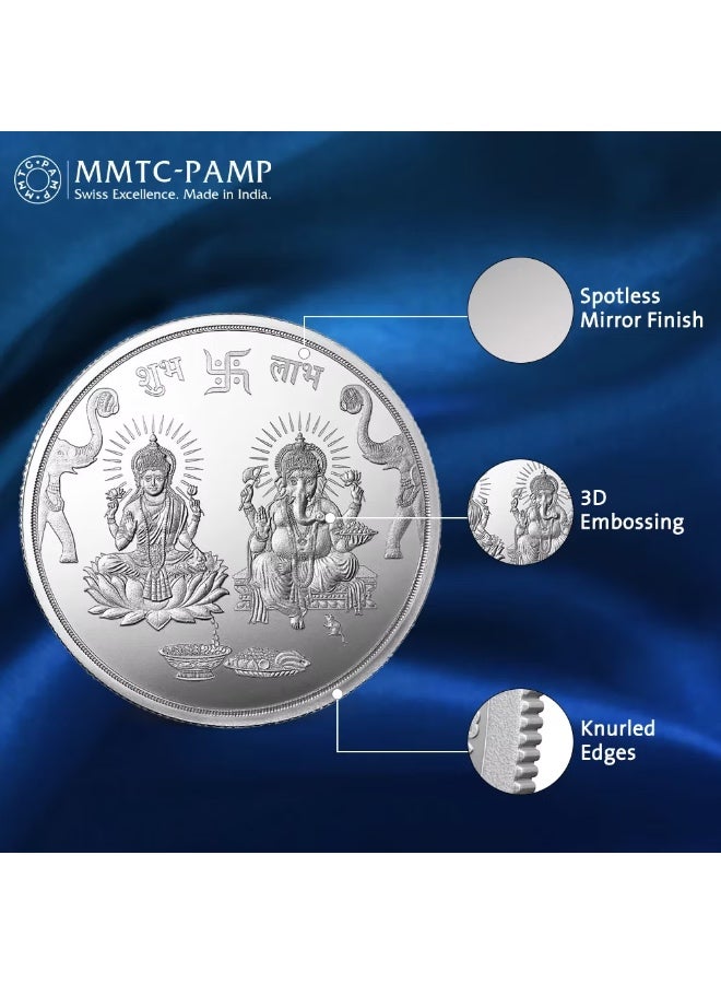 MMTC-PAMP عملة غانيش لاكشمي من الفضة الخالصة عيار 999، وزنها 50 غرامًا - Image 3