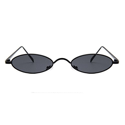 Armear Vintage Oval Sunglasses Small Narrow Round Metal Frame Hippie Glasses Black - Image 2