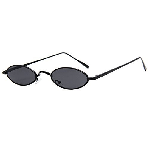 Armear Vintage Oval Sunglasses Small Narrow Round Metal Frame Hippie Glasses Black - Image 5
