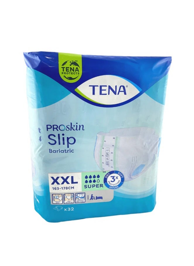 Tena حفاضات TENA Slip Super Bariatric للبالغين المصابين بسلس البول، مقاس XXL، 32 قطعة 