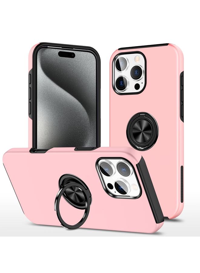 حافظة هاتف بحلقة مغناطيسية لهاتف iPhone 15 Pro (ذهبي وردي)