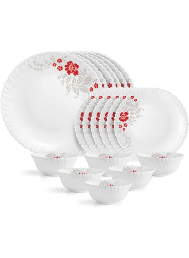 Cello Opalware Dazzle Scarlet Bliss Dinner Set, 18Pcs, White - Image 1