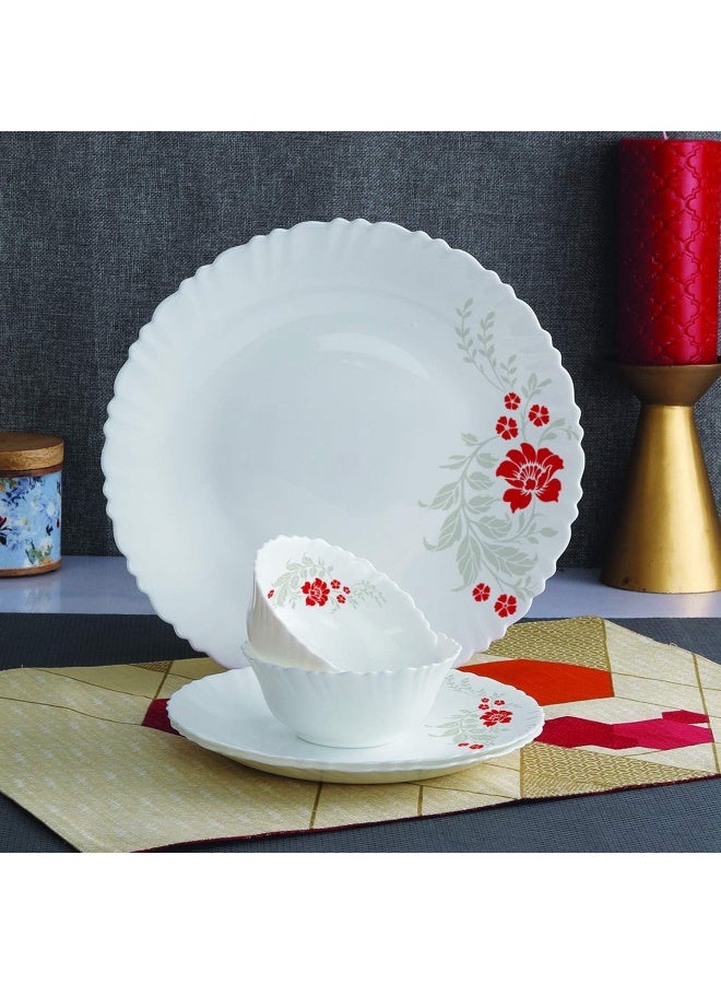 Cello Opalware Dazzle Scarlet Bliss Dinner Set, 18Pcs, White - Image 4