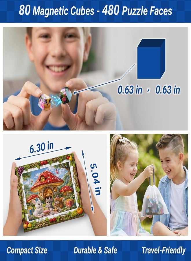 TOSY Picture Cube Fruity Wonderland: 6-in-1 Magnetic Picture Puzzle, 80 Blocks, 488 Faces/Magnets, 0.6in, B062, Seamless UV Art, Display-Ready Frame, Collectible, STEM/STEAM Gift for Kids & Adults - Image 2