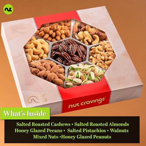 NUT CRAVINGS - Thanksgiving Mixed Nuts Gift Basket in Red Gold Box (7 Assortments, 1 LB) Holiday Xmas Christmas Food Arrangement, Healthy Snack Care Package, Food Assortments - Image 5
