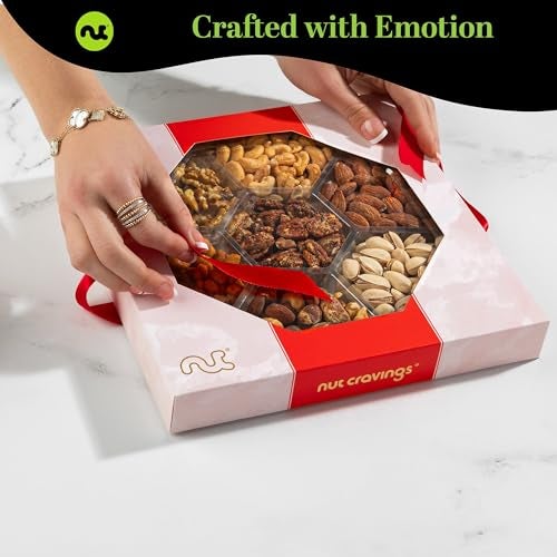 NUT CRAVINGS - Thanksgiving Mixed Nuts Gift Basket in Red Gold Box (7 Assortments, 1 LB) Holiday Xmas Christmas Food Arrangement, Healthy Snack Care Package, Food Assortments - Image 3