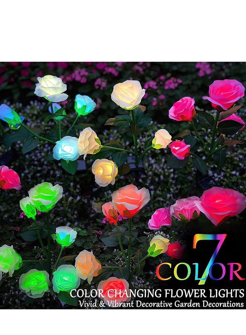 Solar Flower Lights Outdoor Garden Ornaments, IP66 Waterproof LED Decorative Rose Light Landscape Home Decoration Flowers for Garden/Yard/Lawn (Blue, Set of 2)  - Image 4