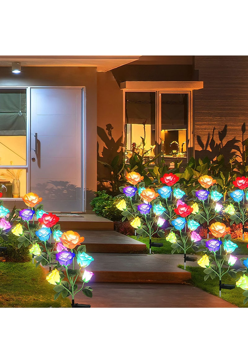 Solar Flower Lights Outdoor Garden Ornaments, IP66 Waterproof LED Decorative Rose Light Landscape Home Decoration Flowers for Garden/Yard/Lawn (Blue, Set of 2)  - Image 2