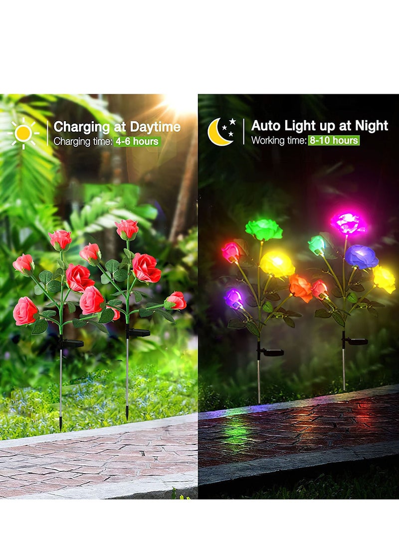 Solar Flower Lights Outdoor Garden Ornaments, IP66 Waterproof LED Decorative Rose Light Landscape Home Decoration Flowers for Garden/Yard/Lawn (Blue, Set of 2)  - Image 3